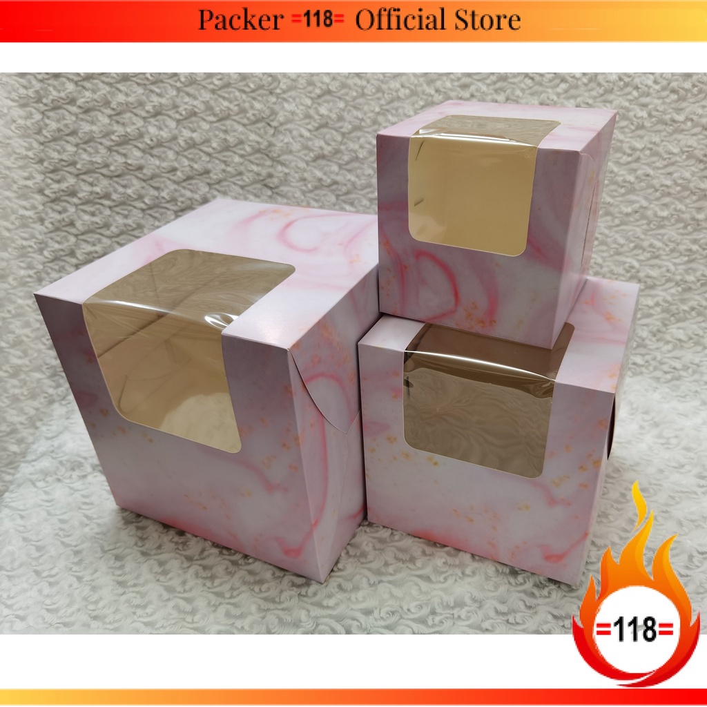 WCW 6/8/10 Tall L-Shaped Window Marble Pink Design Cake Box-10pc/pkt