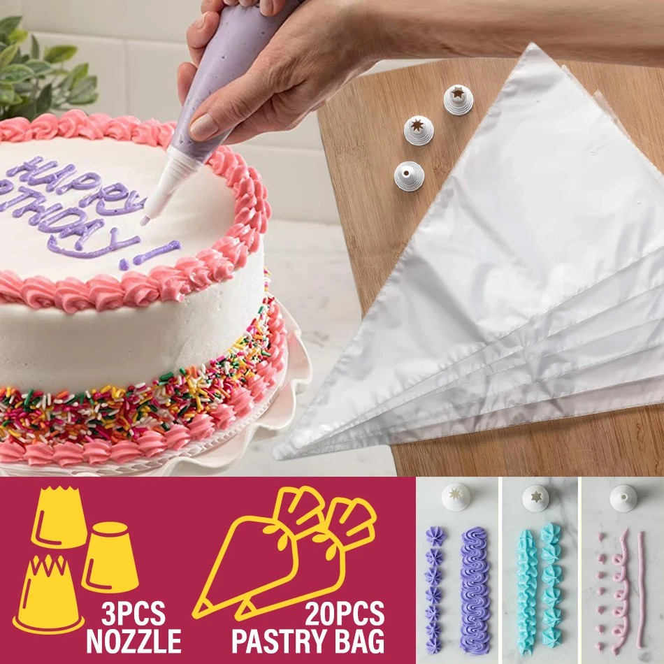 Feeton_homeware Pastry & Bakery [ 20pcs ] Disposable Decorating Bags and [ 3pcs ] Decorating Nozzles Set Kits / 装饰喷嘴套装