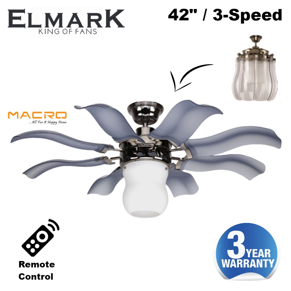 Elmark Ufo38 42 Inch 8 Blade Remote Ceiling Fan With Decor Light