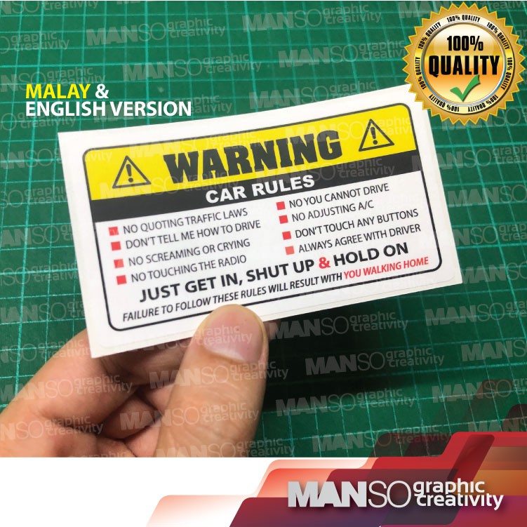 Funny Car Safety Warning Rules Sticker Vehicle Window Graphic Bumper