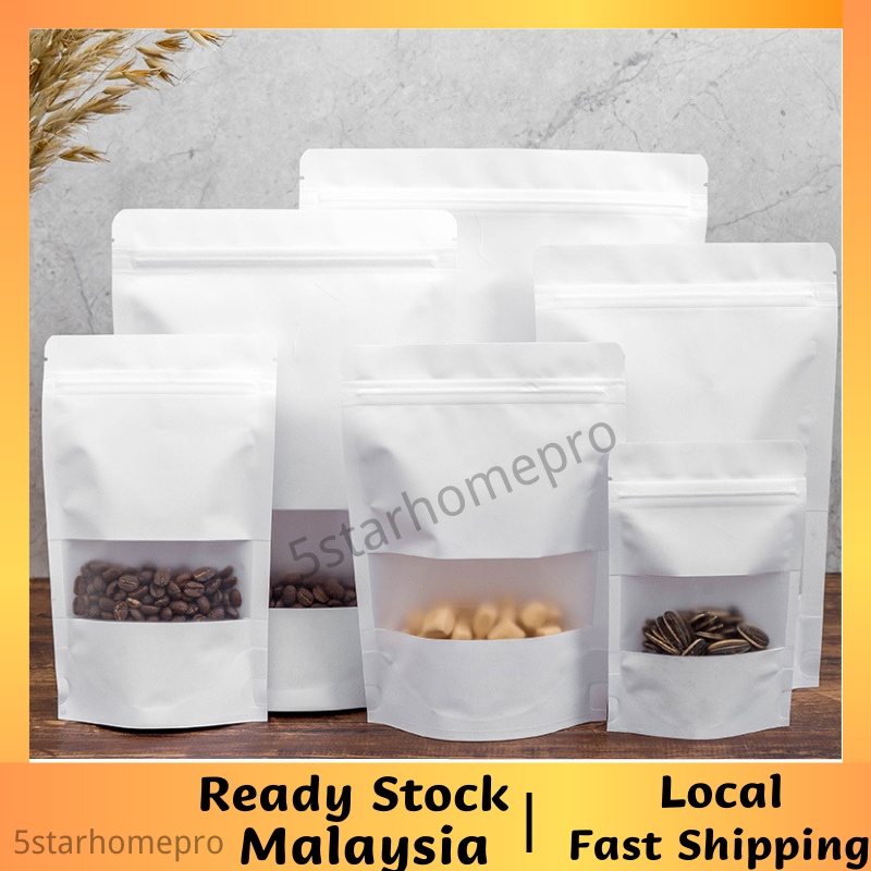 50pcs White Kraft Paper Zip Bag with window/Zipper