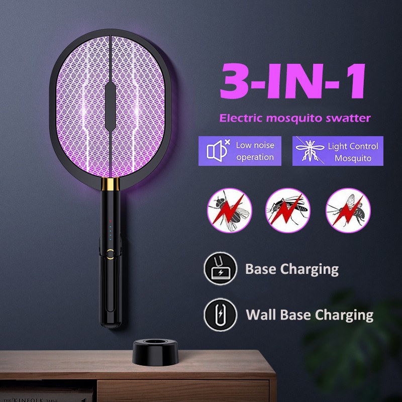 [Local Seller] Local Stock Mosquito Swatter 2 in 1 Electric Insect Racket Mosquito Swatter USB Rechargeable Dual Modes 2