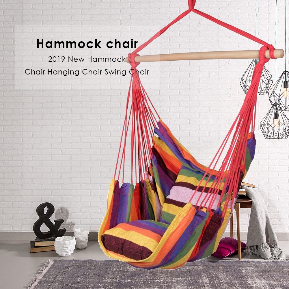 Dem Hammock Hanging Rope Chair Swing Chair Seat With 2 Pillows For Garden Use