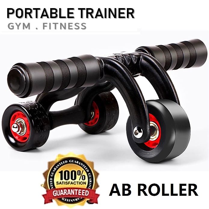 【Free: Mat + Push Up Break】ABS Roller 4 Wheel  Abdominal Exercise Gym Fitness