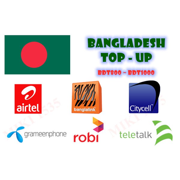 Bangladesh Topup Airtel Banglalink Citycell Grameephone Robi Teletalk Shopee Malaysia