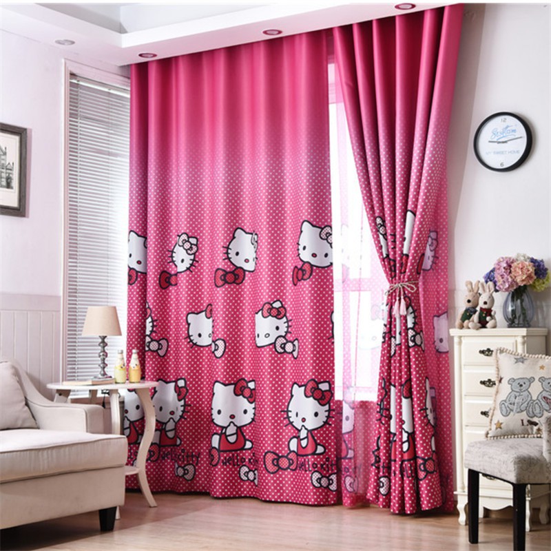 Cute Hello Kitty Cartoon Printed Curtains For Kids Baby Room Children Bedroom