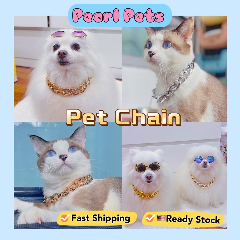 [READY STOCK]Gold Silver RoseGold Plated Chain Dog Cat Collar Coo Necklace Plastic CubanChains Rantai Kucing猫狗电镀恶霸项圈