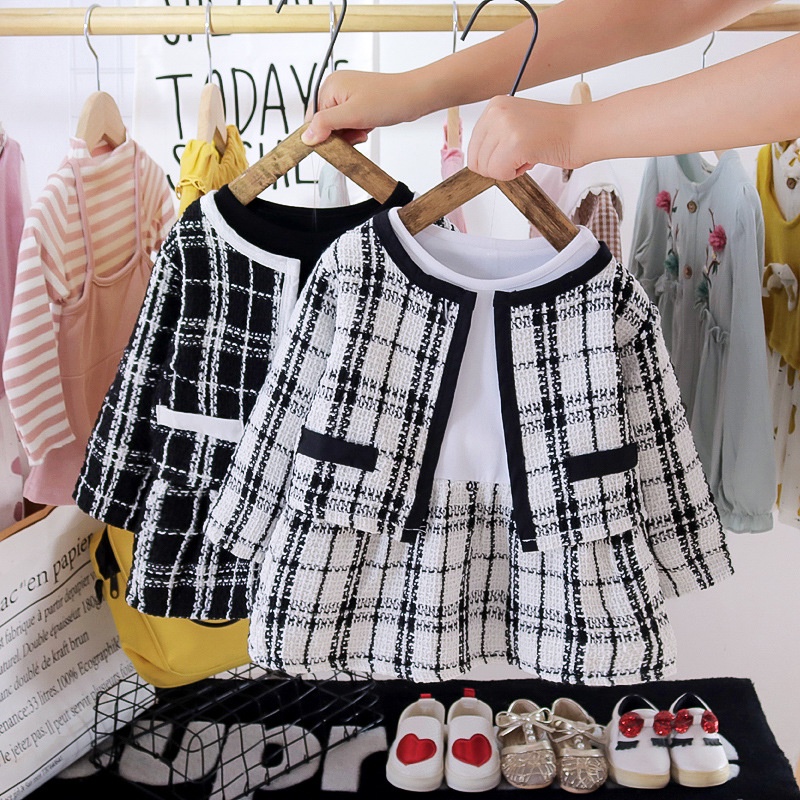 2 Pcs Set Vintage Korean Style Long Sleeve Princess Baju Baby Girls Dress Kids Clothing Girls Dress QY141