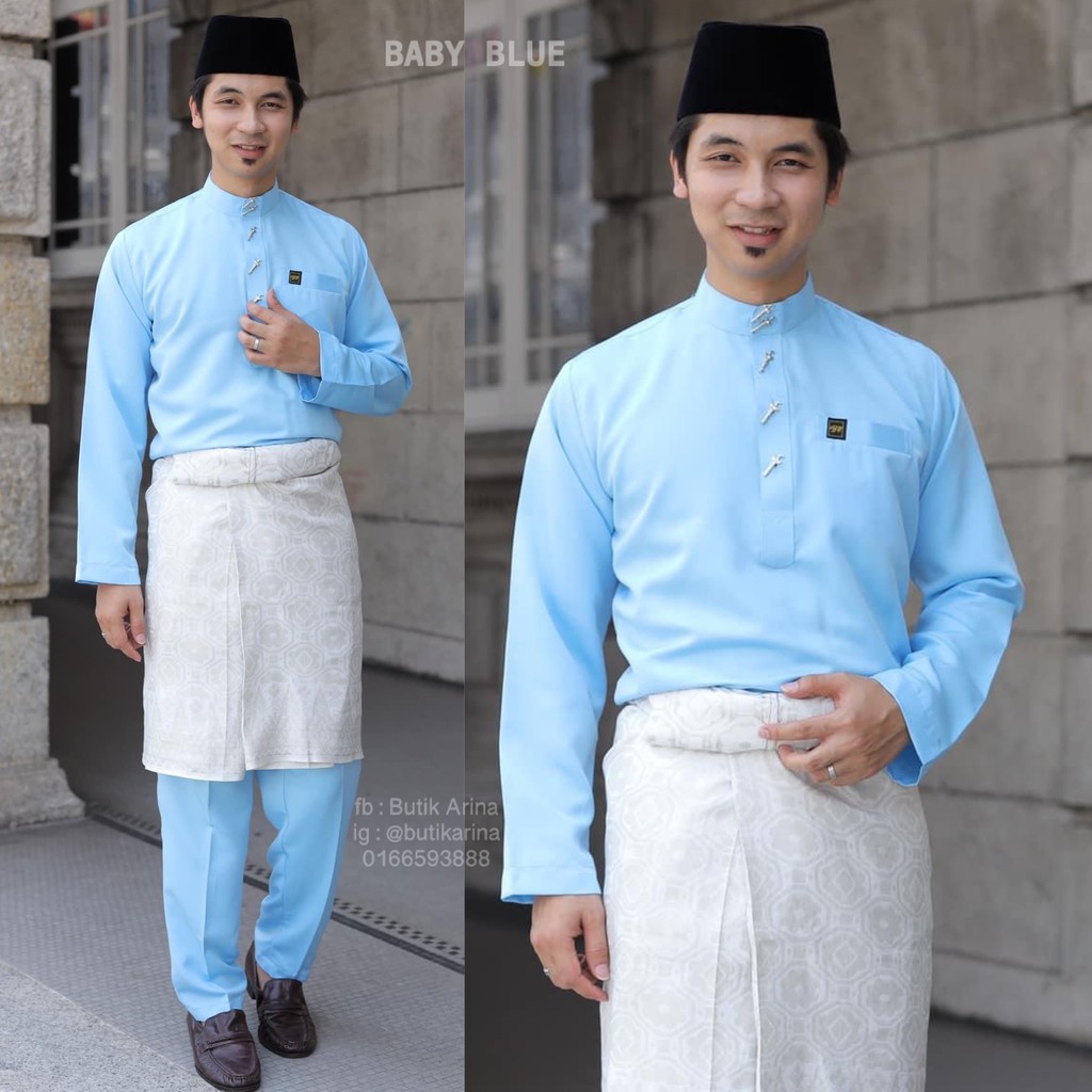 Baju Melayu Moden Biru Muda Biru Lembut Soft Blue Baby Blue Light Blue