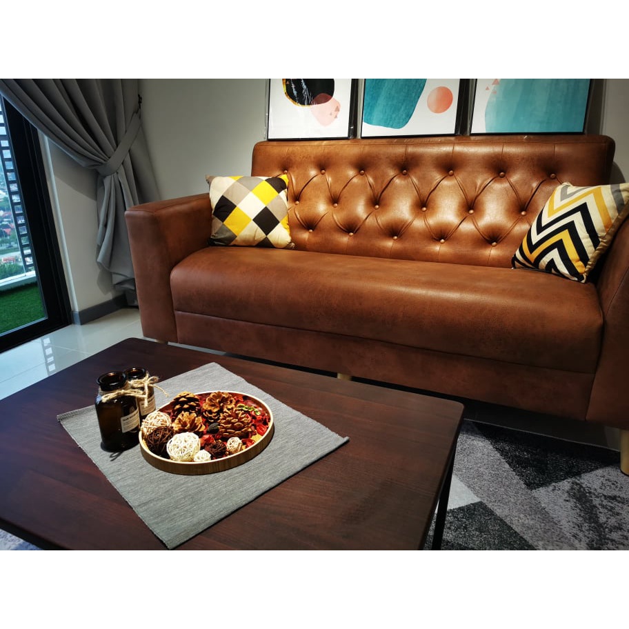 [READY STOCK]Sofa 3 seater leather look aerofabric sofa chester 6 Feet