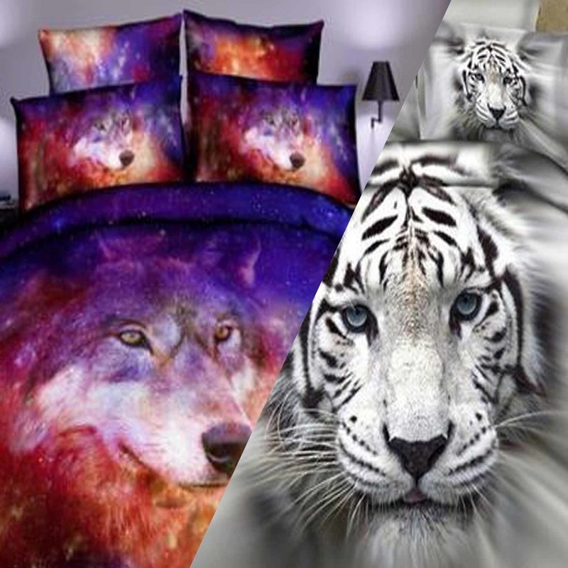 New Fashion 3d Lifelike White Tiger And Starry Sky Wolf Bedding