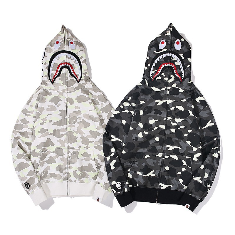 bape black and white shark hoodie