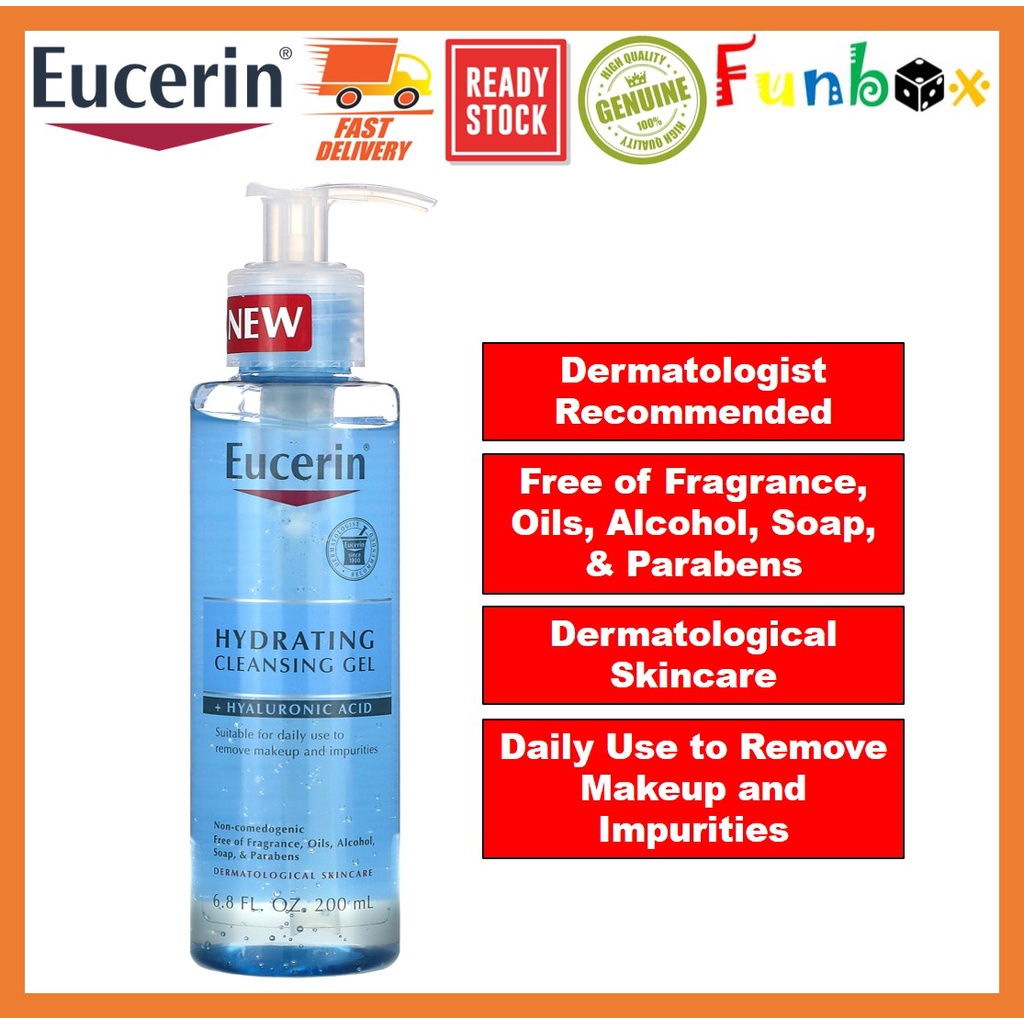 Eucerin Hydrating Cleansing Gel + Hyaluronic Acid 200 ml (Expiry Date