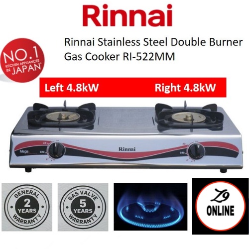 RINNAI DOUBLE GAS STOVE RI522MM/STAINLESS 2 BURNER RI522MM Shopee