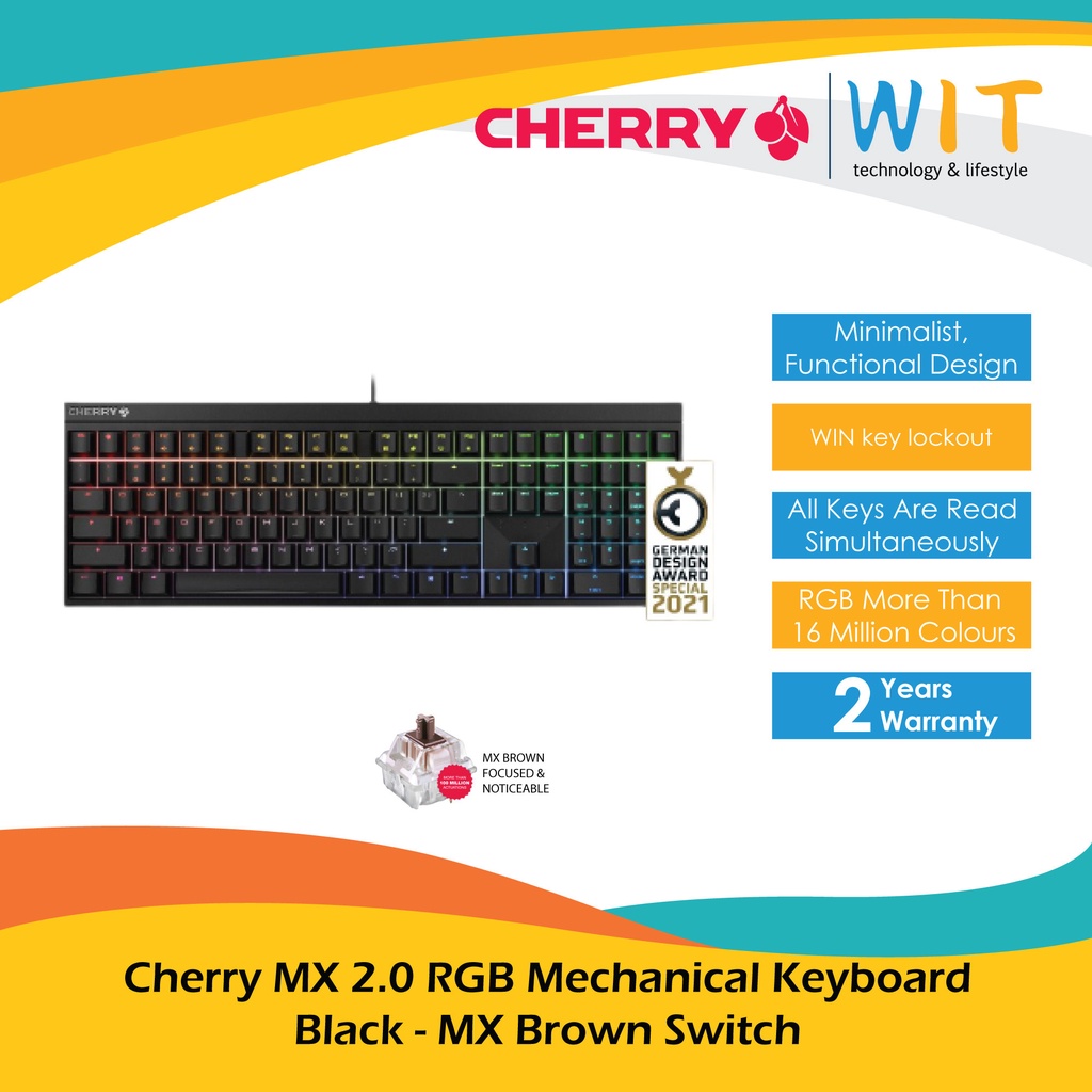 Cherry MX 2.0 S RGB Mechanical Keyboard - Black - MX Blue/MX Red/MX Brown/MX Silent Red