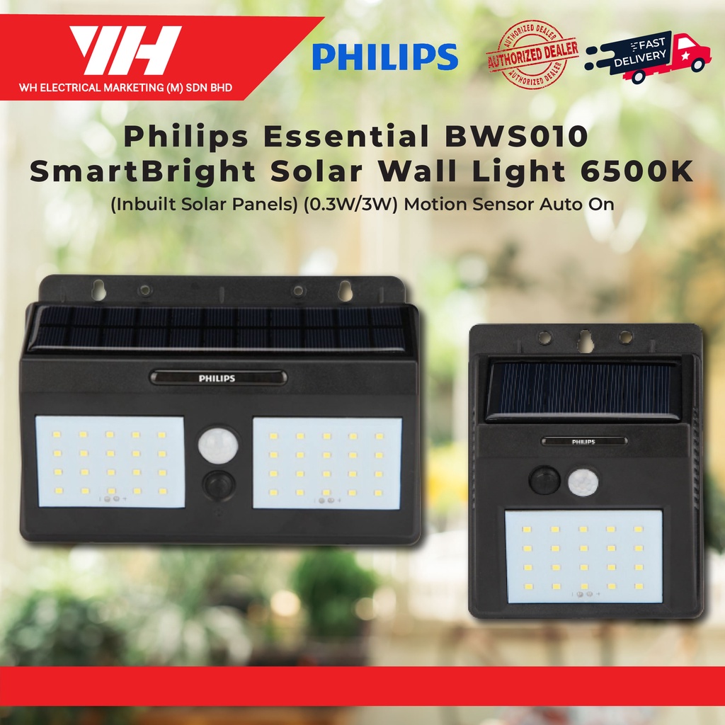 Philips Essential BWS010 SmartBright Solar Wall Light 6500K (Inbuilt ...