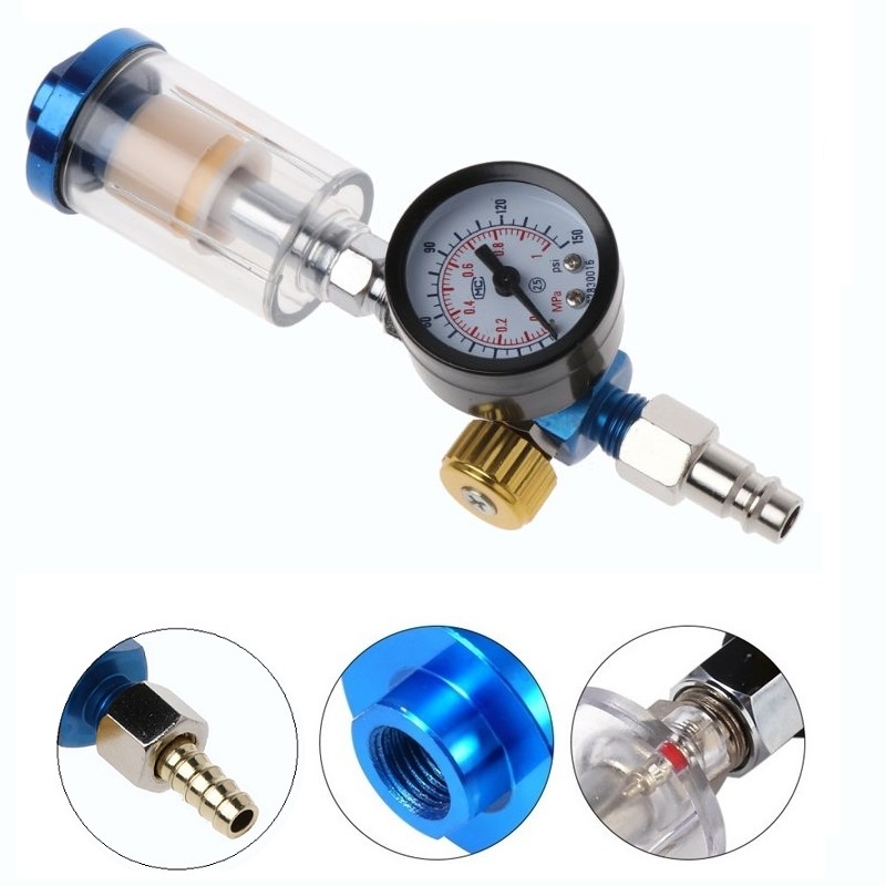 High Quality Spray Gun Air Regulator Gauge + In-line Water Trap Filter Tool + JP Adapter Pneumatic Spray Gun Accessories