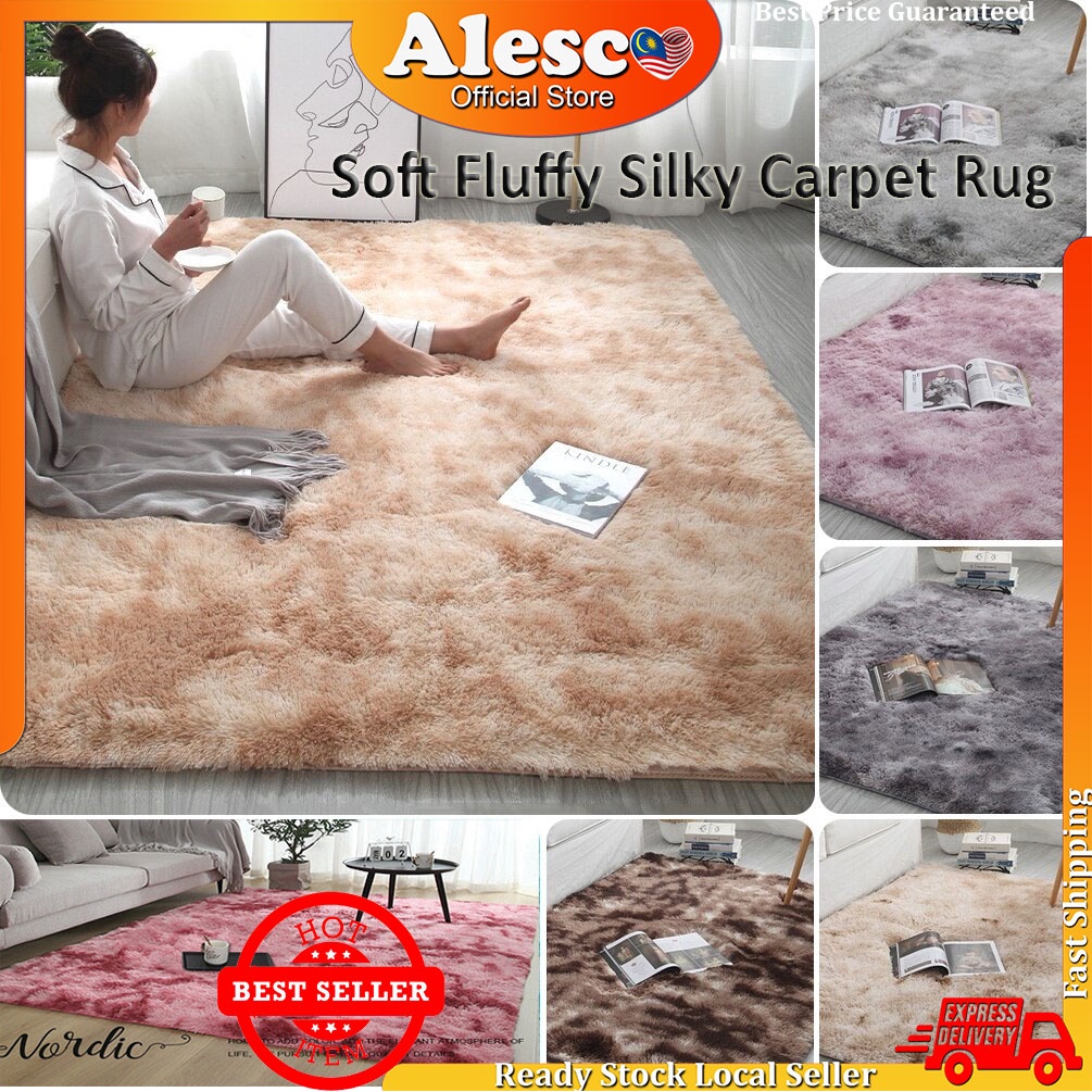 Alescomall Luxury Furry Soft Silk Carpets Rugs Large Fluffy Mats Carpet Karpet Bulu Lembut Tatami Permaidani 爽毛地毯