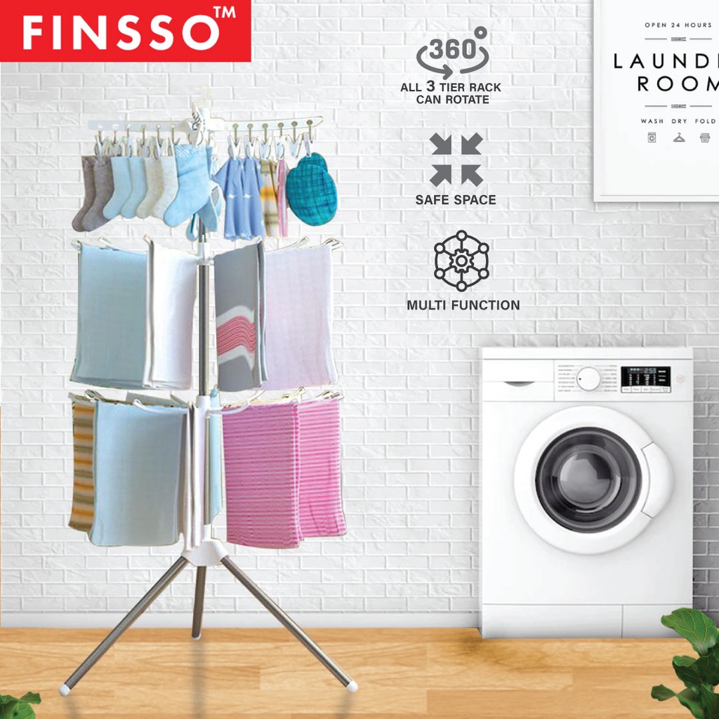 [READY STOCK] FINSSO: 3 Tier Foldable Clothes Laundry Hanging & Drying Rack/ Ampaian Baju Baby / Ampaian Baju / Penyidai