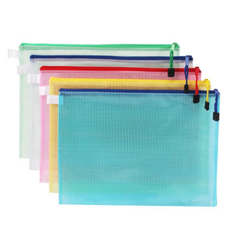 Mesh Style 5 Pcs Waterproof Double Layer Zipper File Bags Stationery ...