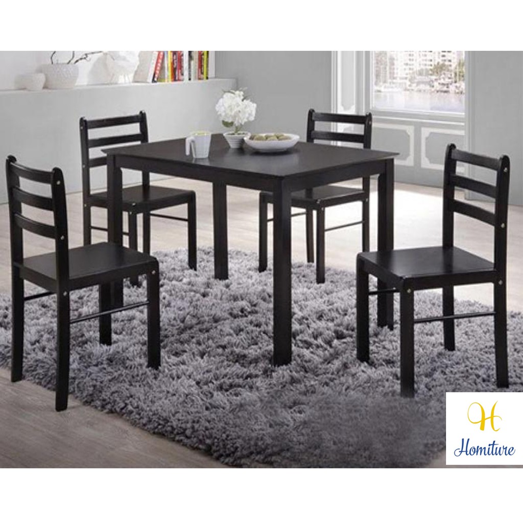 Dinner Table Set Premium Wood 1 Table 4 Chair Set Meja 