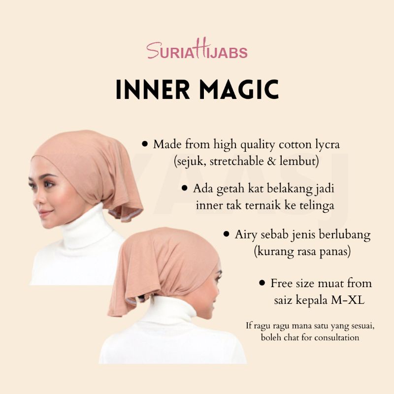 Inner Magic Berlubang Suriahijabs Headband Inner Cotton Airy Inner Sejuk Syria Muslimah Anak Tudung Serkup