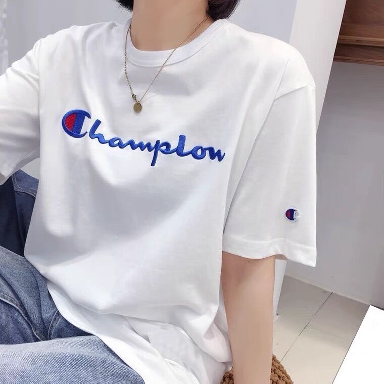 Champion 100% cotton T-shirt three-dimensional embroidery logo couple short-sleeved T-shirt round neck loose top