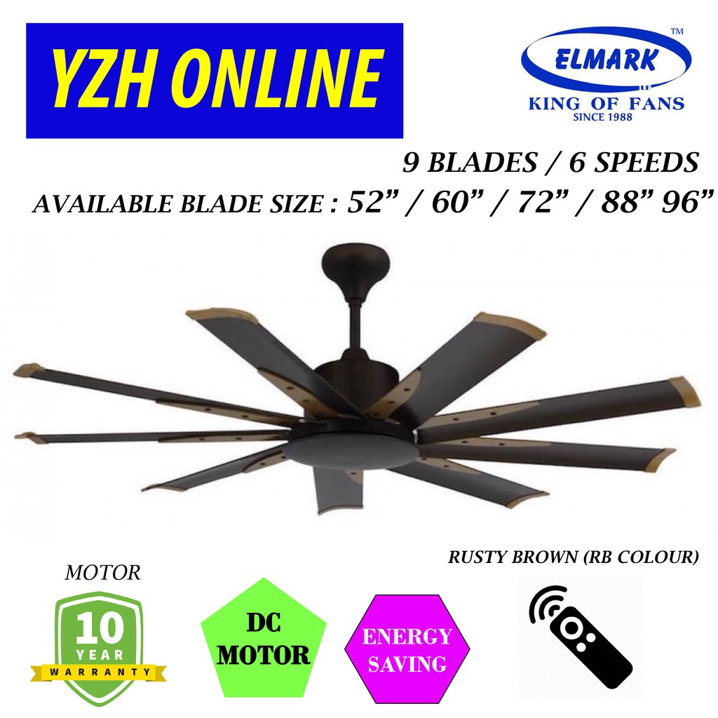 Elmark Ceiling Fan 9 Blades Remote Control 52 60 72 88 90 Model 9he