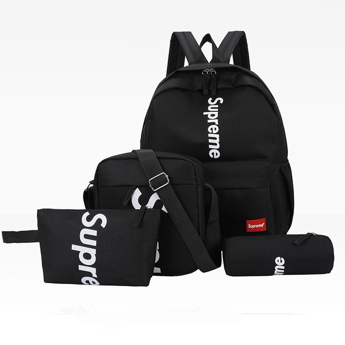 Ready Stock) Black Backpack 4 In 1 Set Supreme Backpack Unisex