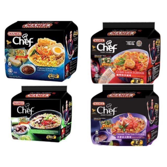 MAMEE Chef Mi Tarik 4's (TomYam 80g / Lontong 89g / Curry Laksa 80g/ Spicy Chicken Shitake 72g)