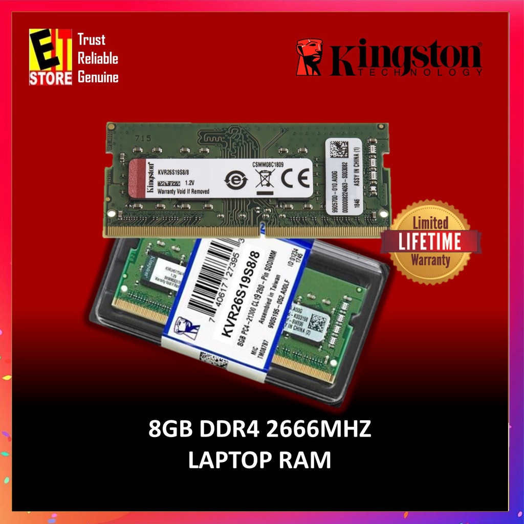 Kingston 8gb 2666mhz Ddr4 Non Ecc Cl19 Laptop Ram Notebook Memory Kvr26s19s8 8 Kvr26s19s6 8 Shopee Malaysia