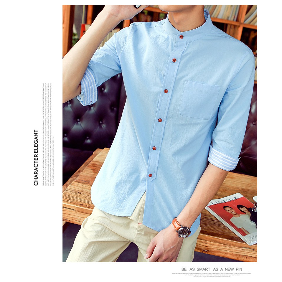 Korean Fashion Man Shirt Sky Blue Shopee Malaysia
