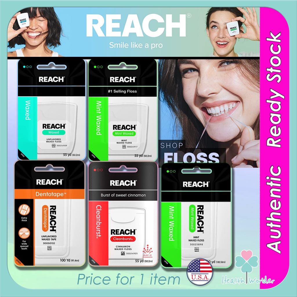 Reach Waxed Dental Floss for Plaque and Food Removal l Refreshing Mint
