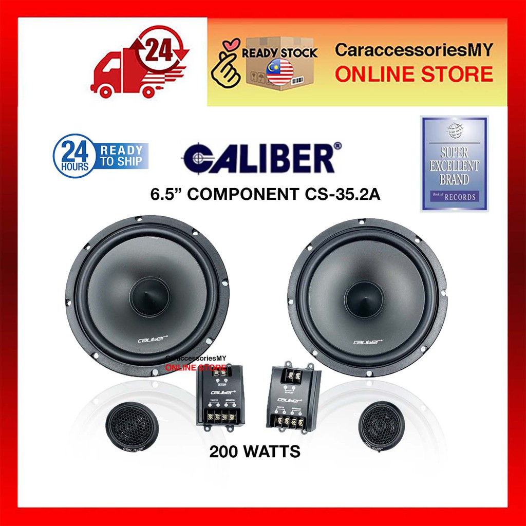 CALIBER 6.5" Mid-Bass Crossover Tweeter Component Set Car Speaker CS-35.2A For Front and Rear Door