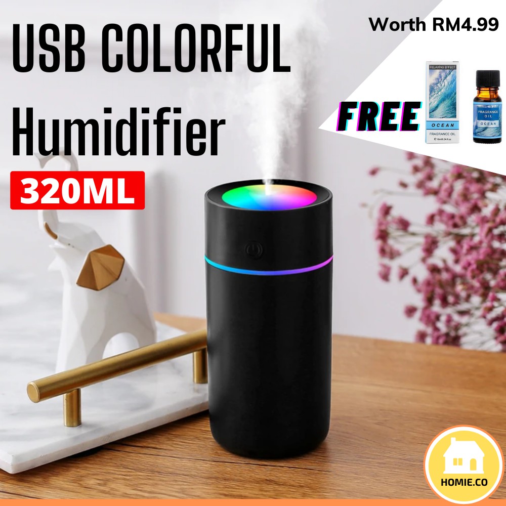 320ml Rainbow Color Cup Ultrasonic Aroma Diffuser Air Humidifier Night Lamp Home Pewangi Rumah Bilik Tidur 香薰精油 淨化器 加湿器