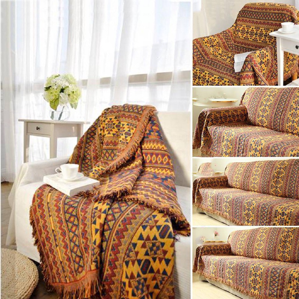 Zj Bohemian Knitted Throw Blanket Rug Couch Lounge Sofa Decor