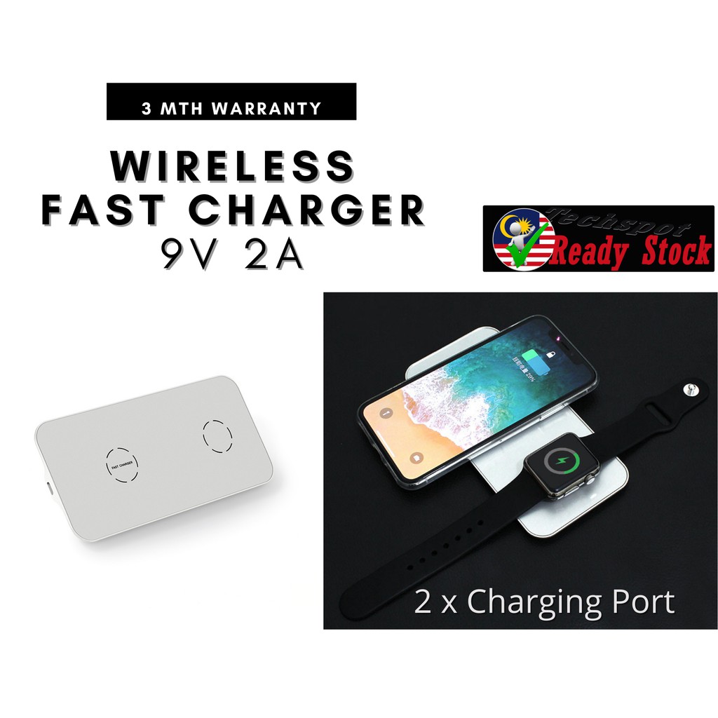 2-in-1 Smartphone Wireless Fast Charging Pad - Qi Wireless [ Ship out from Malaysia ]