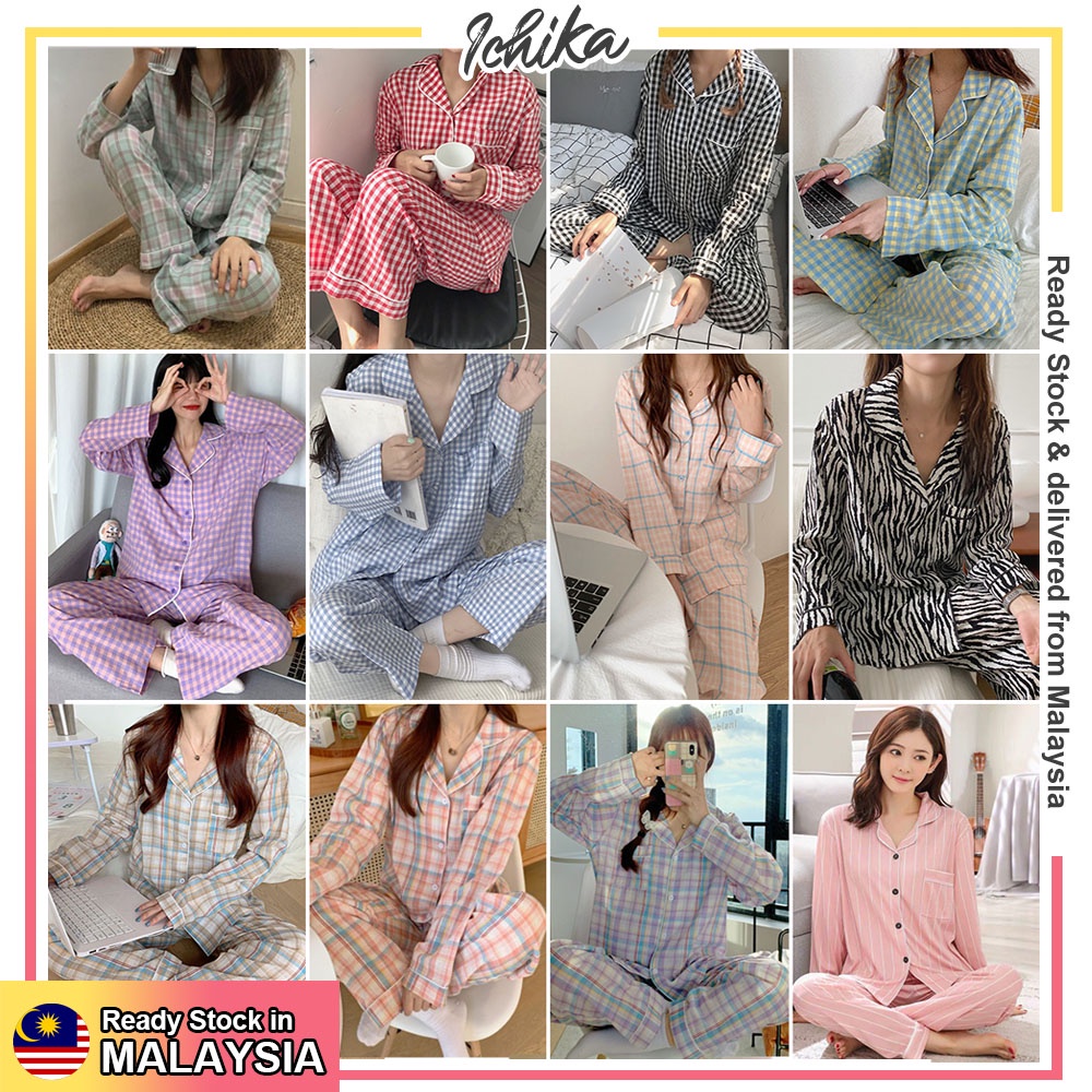 [MYSIA READY STOCK][M-2XL][JESSICA Long Sleeve Pajamas Sleepwear Set Baju Tidur Wanita Pyjamas Perempuan]