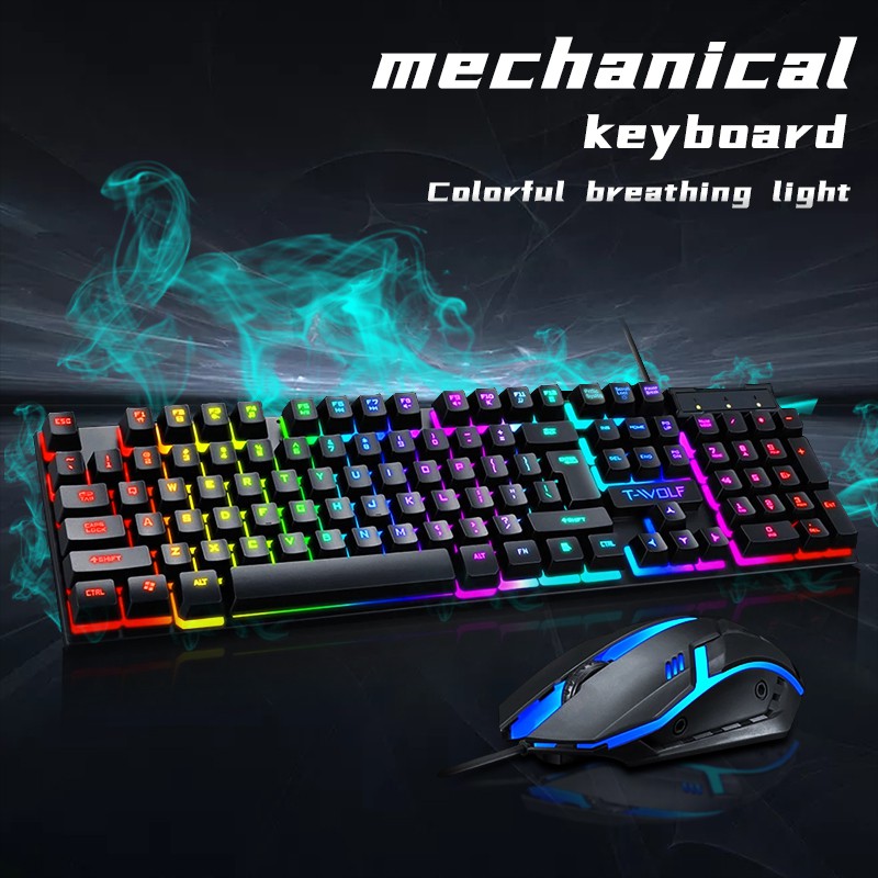 【Ready Stock】Gaming Keyboard Mouse Rainbow Light Gaming PC Computer Manipulator Backlit Keyboard