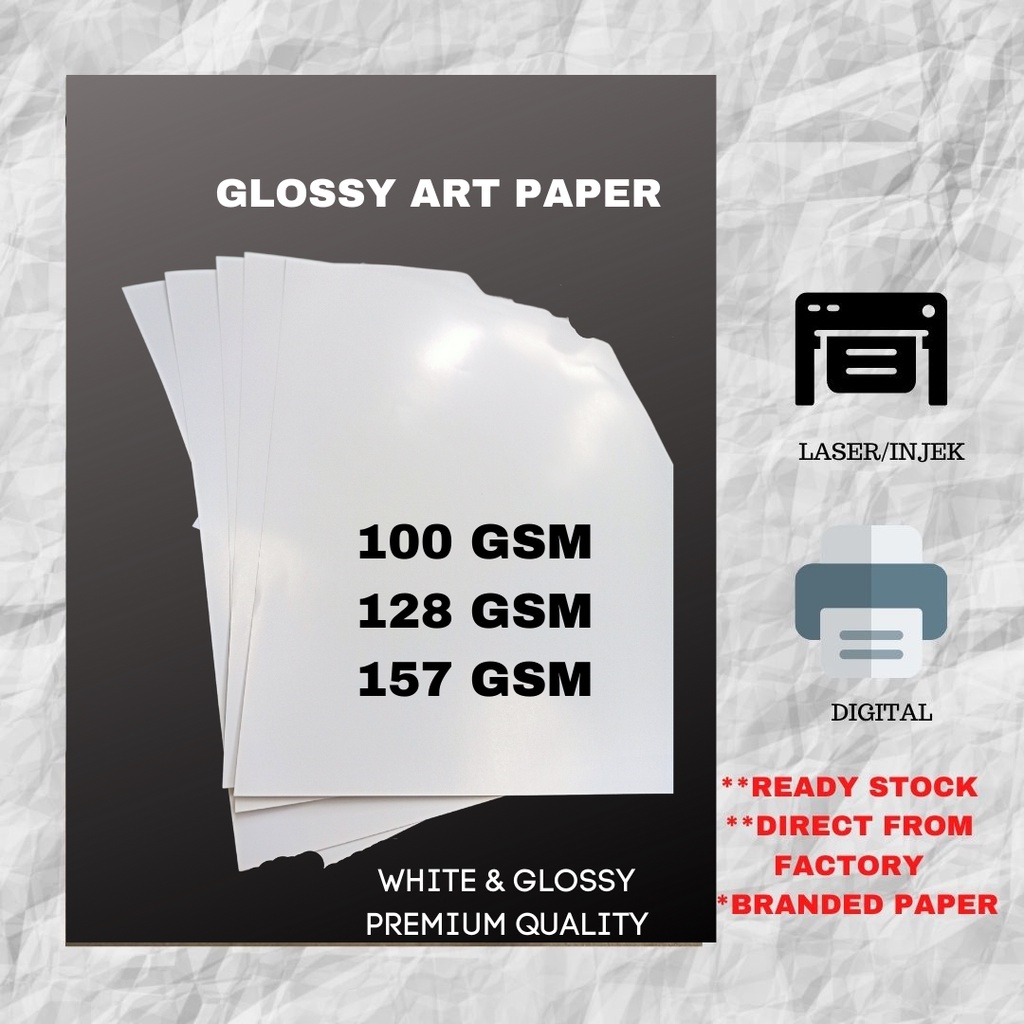 READY STOCK 100GSM 128GSM 157GSM GLOSS ART PAPER A5 A4 A3 SIZE/ KERTAS A4 LICIN/ KERTAS PRINT/KERTAS KHAT /Booklet