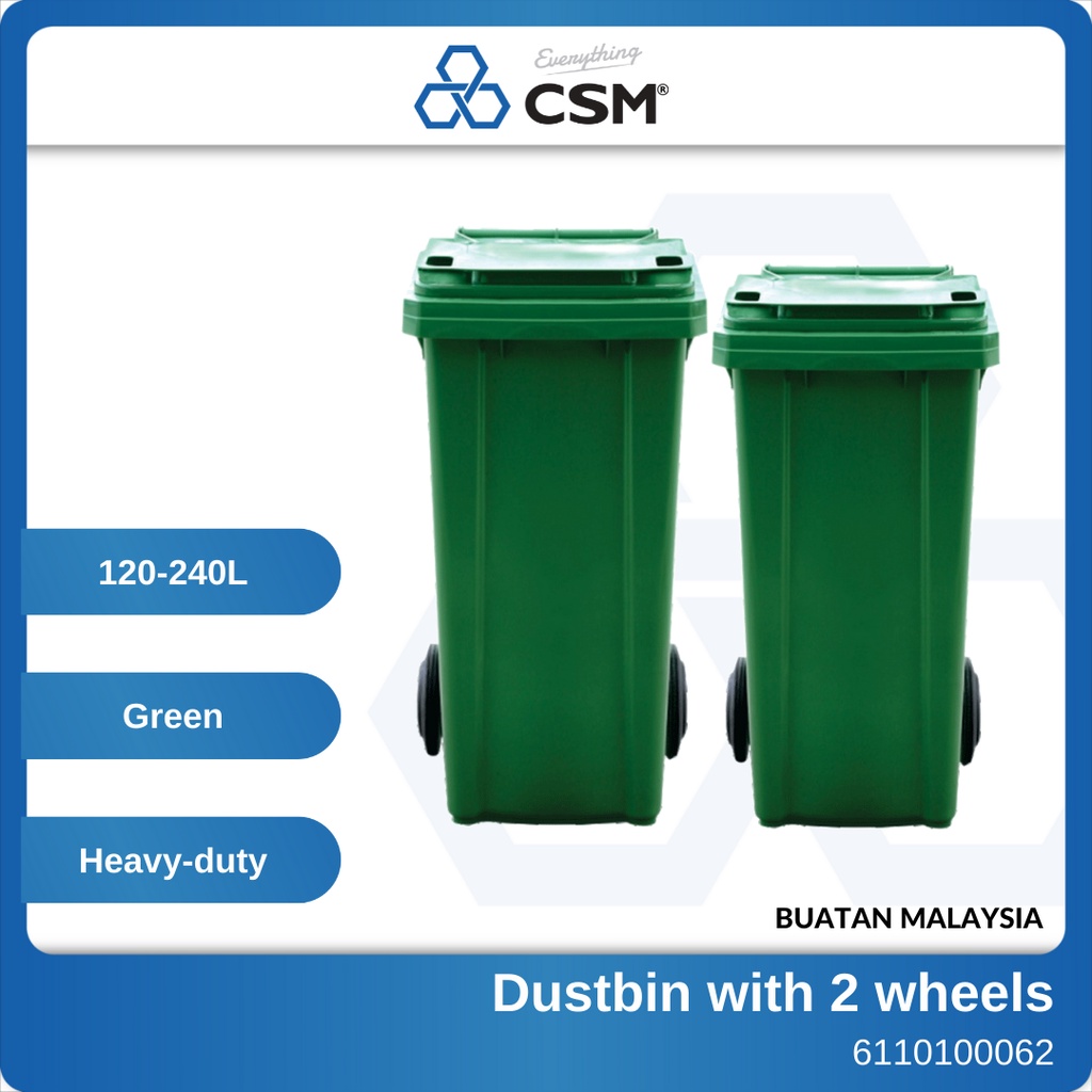 CSM Green Garbage Bin Mobile Dustbin 2 Wheels 4 Wheels 120L 240L Tong