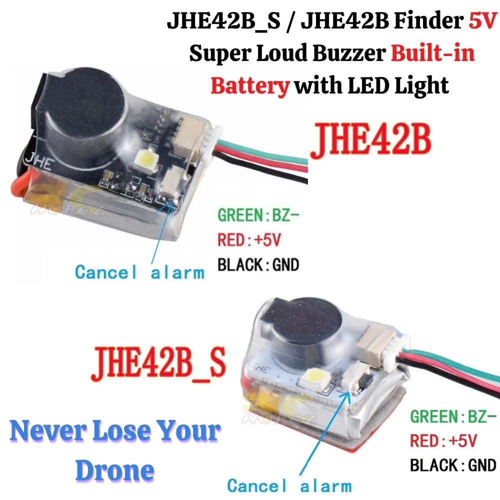 JHE42B_S / JHE42B Finder 5V 110dBi Loud Buzzer Built-in Battery with LED Light for RC FPV Drone Flight Controll XJ525