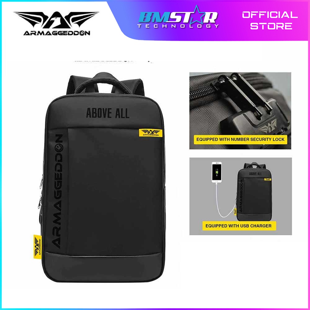 Armaggeddon Shield 7 Anti-Theft Backpack  Fit Up to 15.6" Laptop  Side USB Charging Port