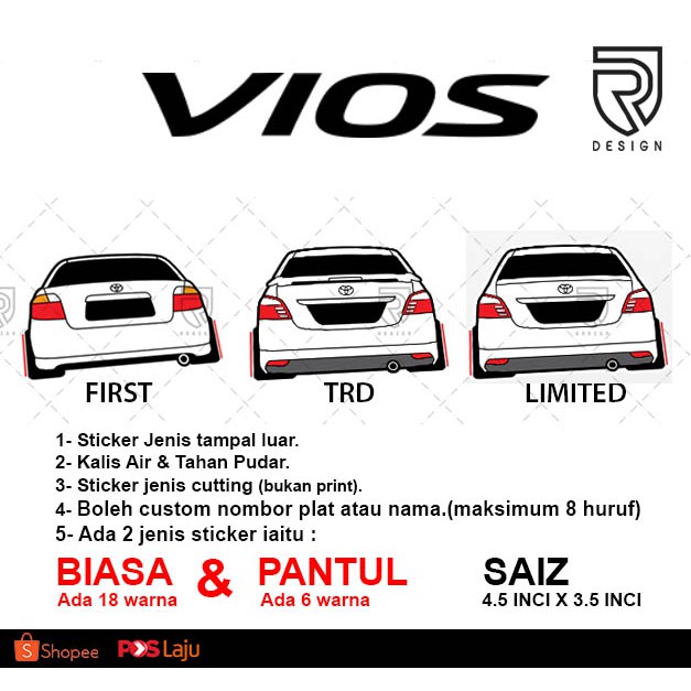 Sticker Kereta No Plat Dan Warna Kereta Toyota Vios