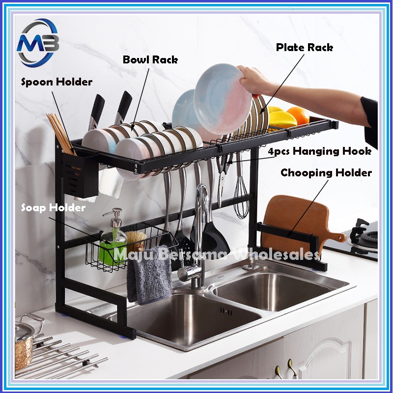 Stainless Steel Sink Dish Rack Rak Pinggan Rak Dapur Kitchen Dish Drainer Organizer Rack 4455