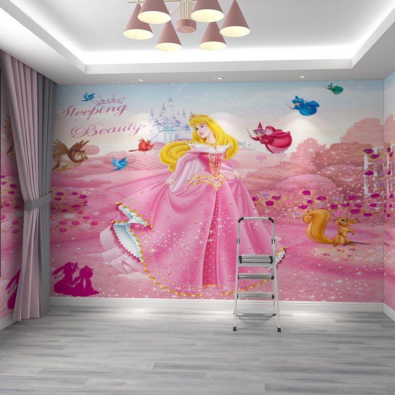 Pink Cute Snow White Children S Room Wallpaper Girl S Bedroom Wallpaper Cartoon Disney Room Decoration Wallpaper Shopee Malaysia