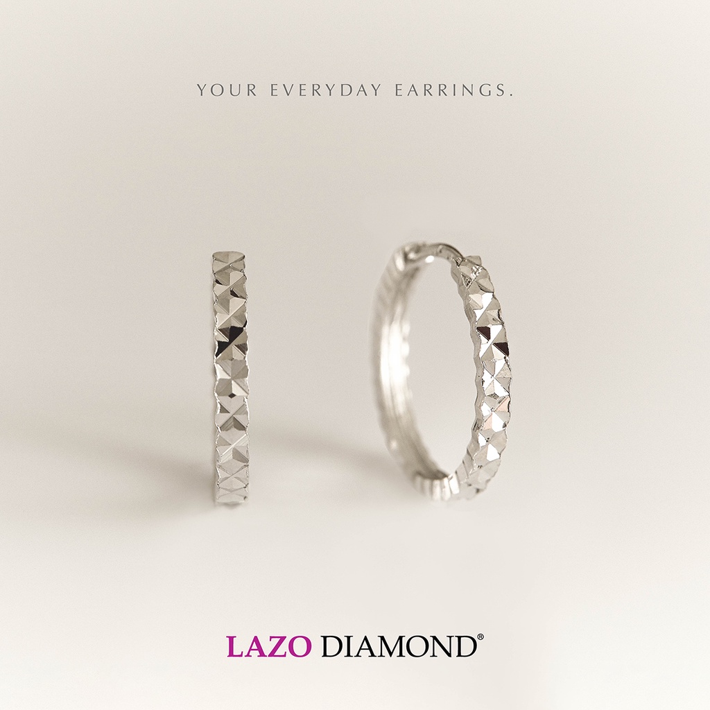 LAZO DIAMOND Diamond-cut Everyday Minimalist Hoop Earrings in 9k White Gold