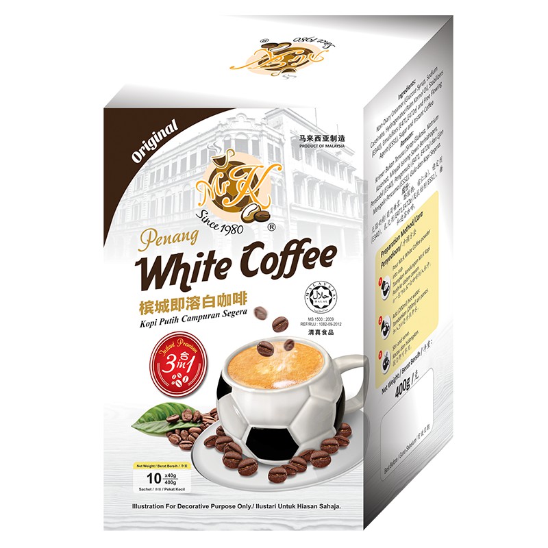 MR K Penang White Coffee  (40g x 10 Sachets)  -  Charcoal Roasted (MR K 槟城即溶白咖啡-炭烧)