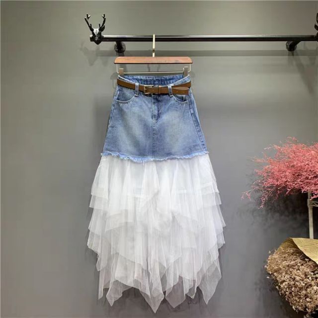 jeans skirt with lace