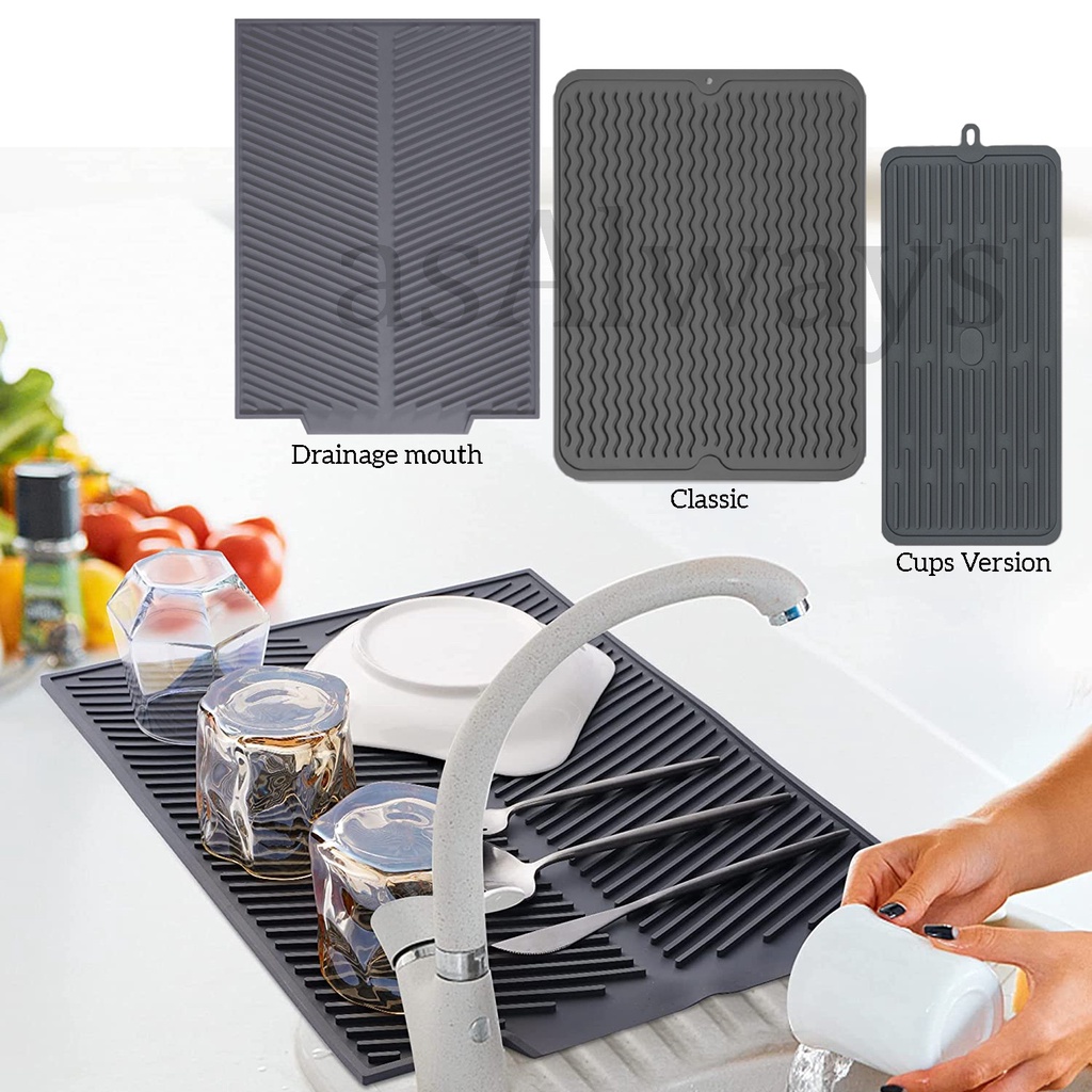 Dish Drying Mat for Kitchen Counter, Dish Drainer Silicone Drying Mat